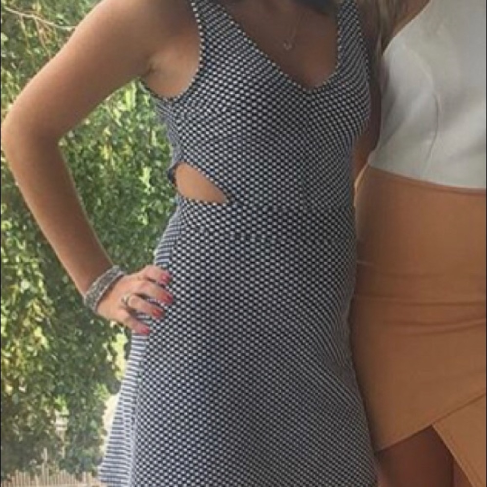 Side slit cutout mini polka dot dress zip up
